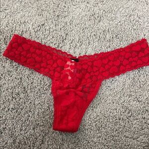 Victoria's Secret Red Heart Lace Thong Panty